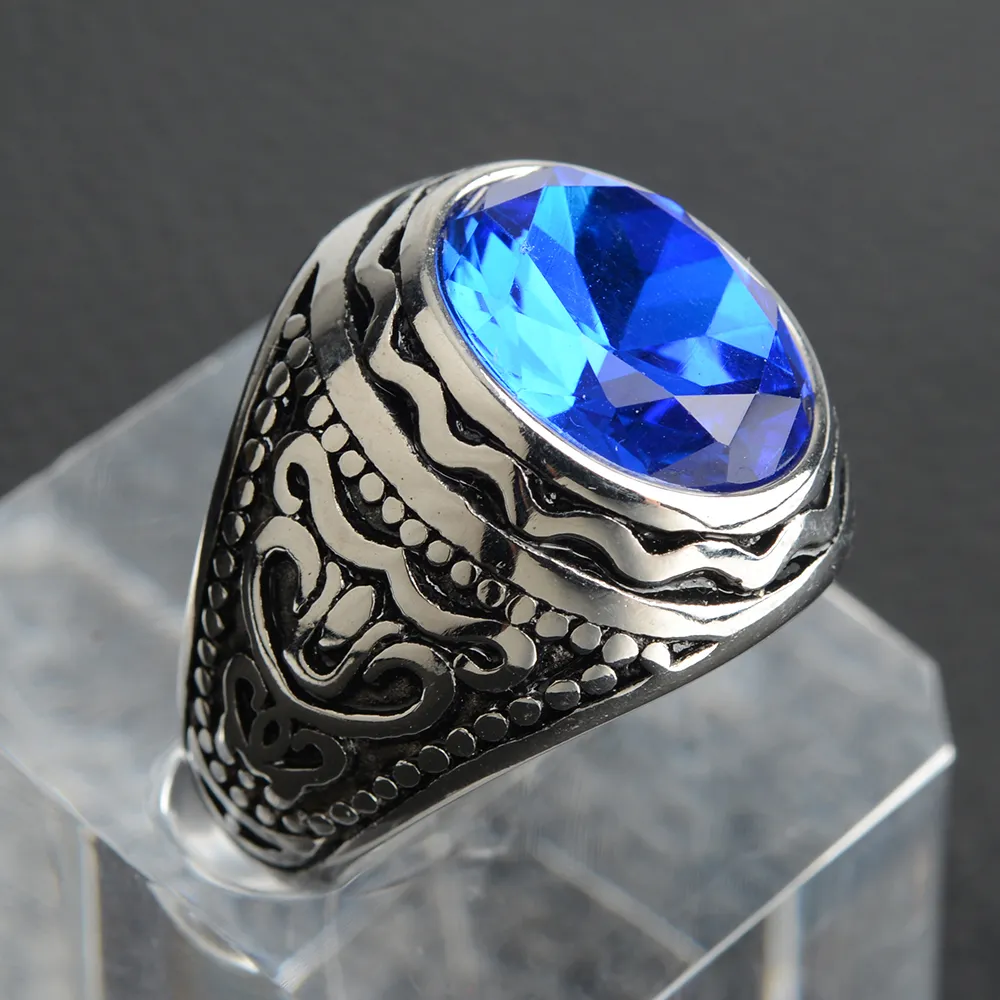 Signet Ring Men - Anillos de piedra azul marino hechos