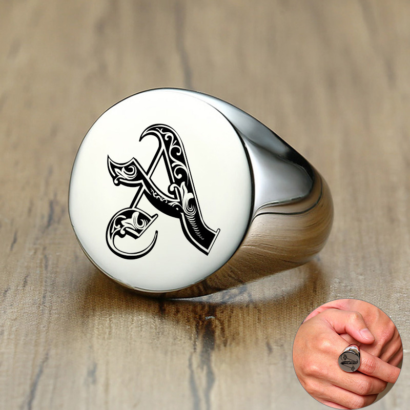Signet Ring Men - Vnox-Anillo de sello inicial con diseño