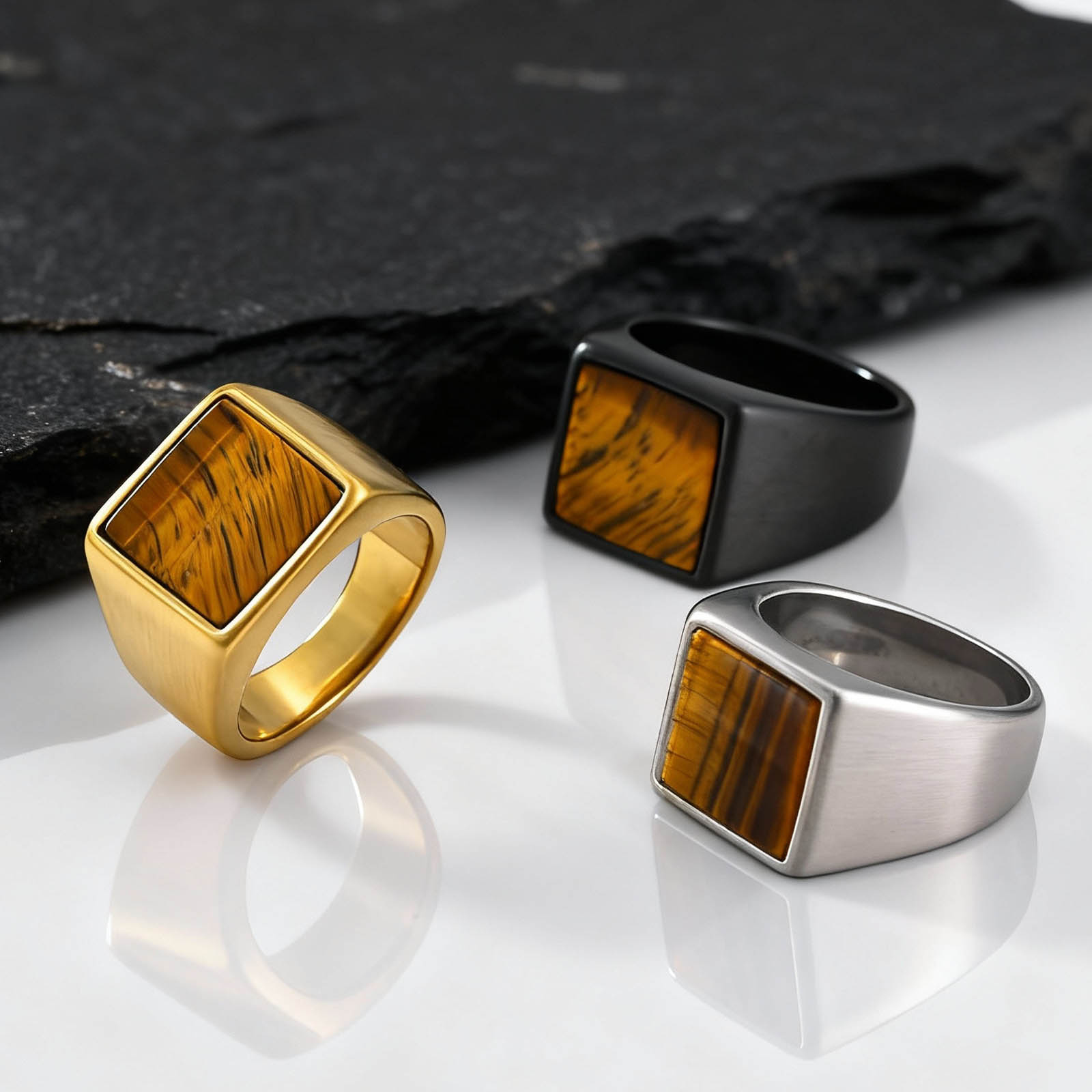 Anillo de Piedra Ojo de Tigre  - Signet Ring Men reseña y precio