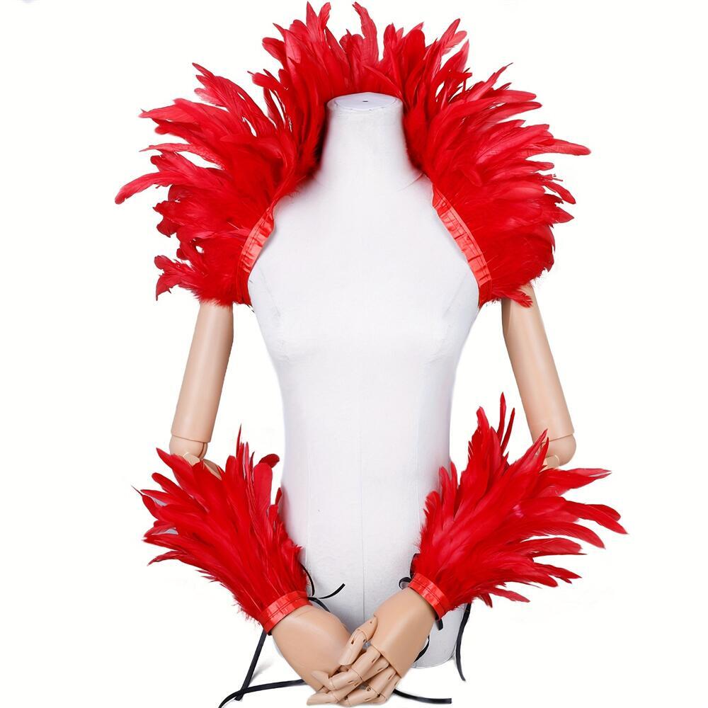 Elegante chal de plumas rojas  - Mens Accessories Style reseña y precio